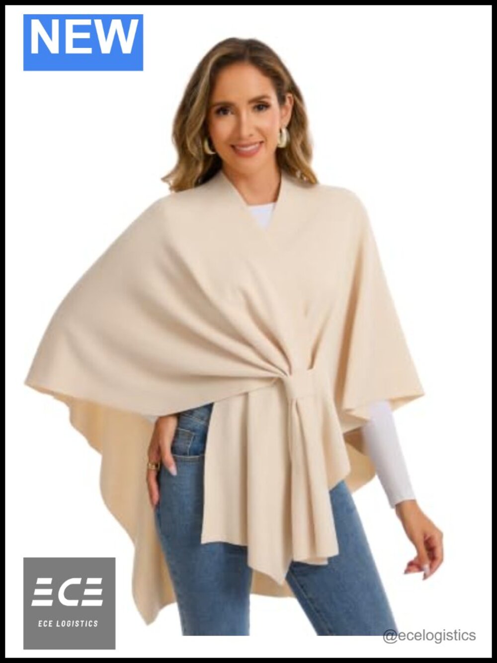 Cashmere Blend Knit Shawl Wrap Open Front Poncho Sweater One Size